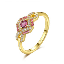 Graceful Colorful Gold Plated CZ Stone S925 Silver Wedding Ring